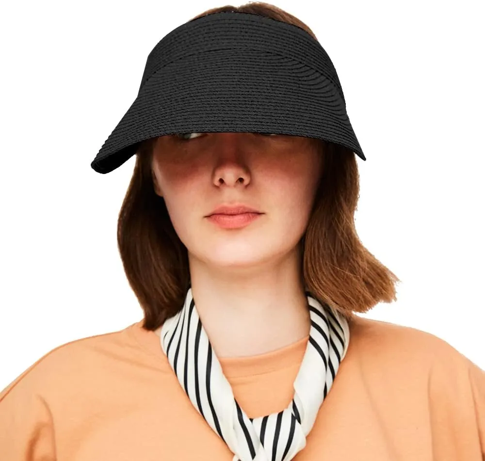 Straw Sun Visor Caps Roll Up Foldable Beach Hat Summer UV Protection UPF 50  for Outdoor Sports Activities