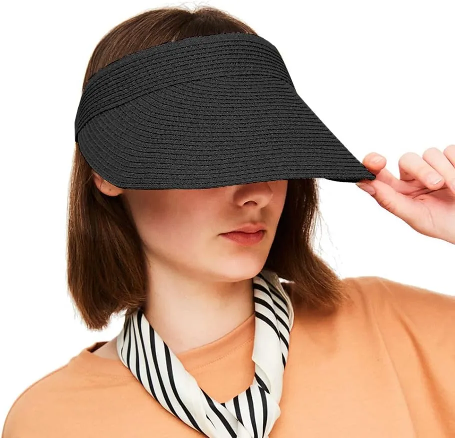 Straw Sun Visor Caps Roll Up Foldable Beach Hat Summer UV Protection UPF 50  for Outdoor Sports Activities
