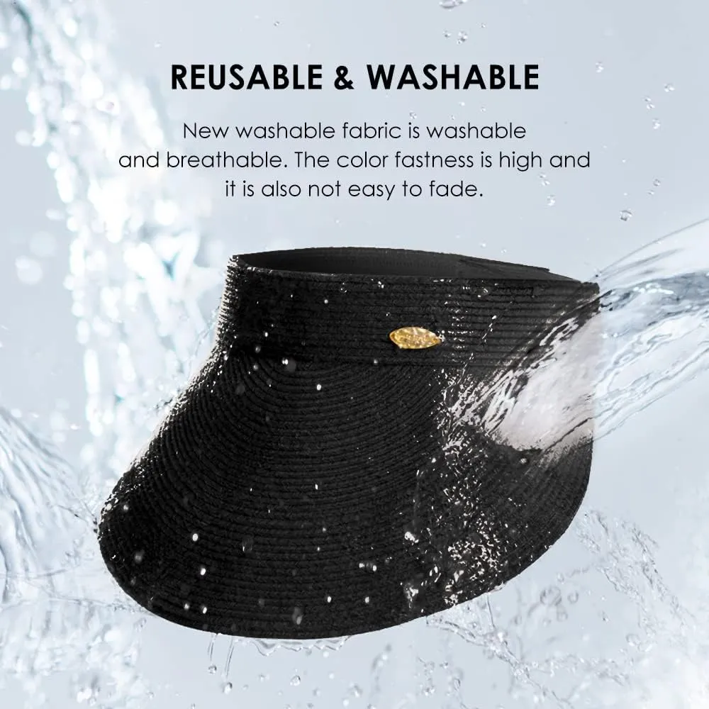Straw Sun Visor Caps Roll Up Foldable Beach Hat Summer UV Protection UPF 50  for Outdoor Sports Activities