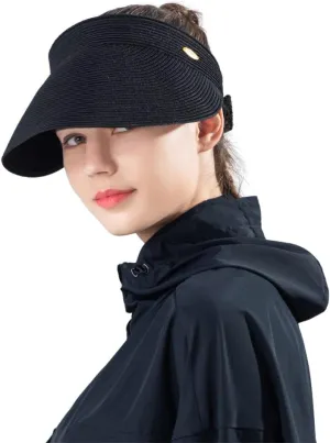 Straw Sun Visor Caps Roll Up Foldable Beach Hat Summer UV Protection UPF 50  for Outdoor Sports Activities