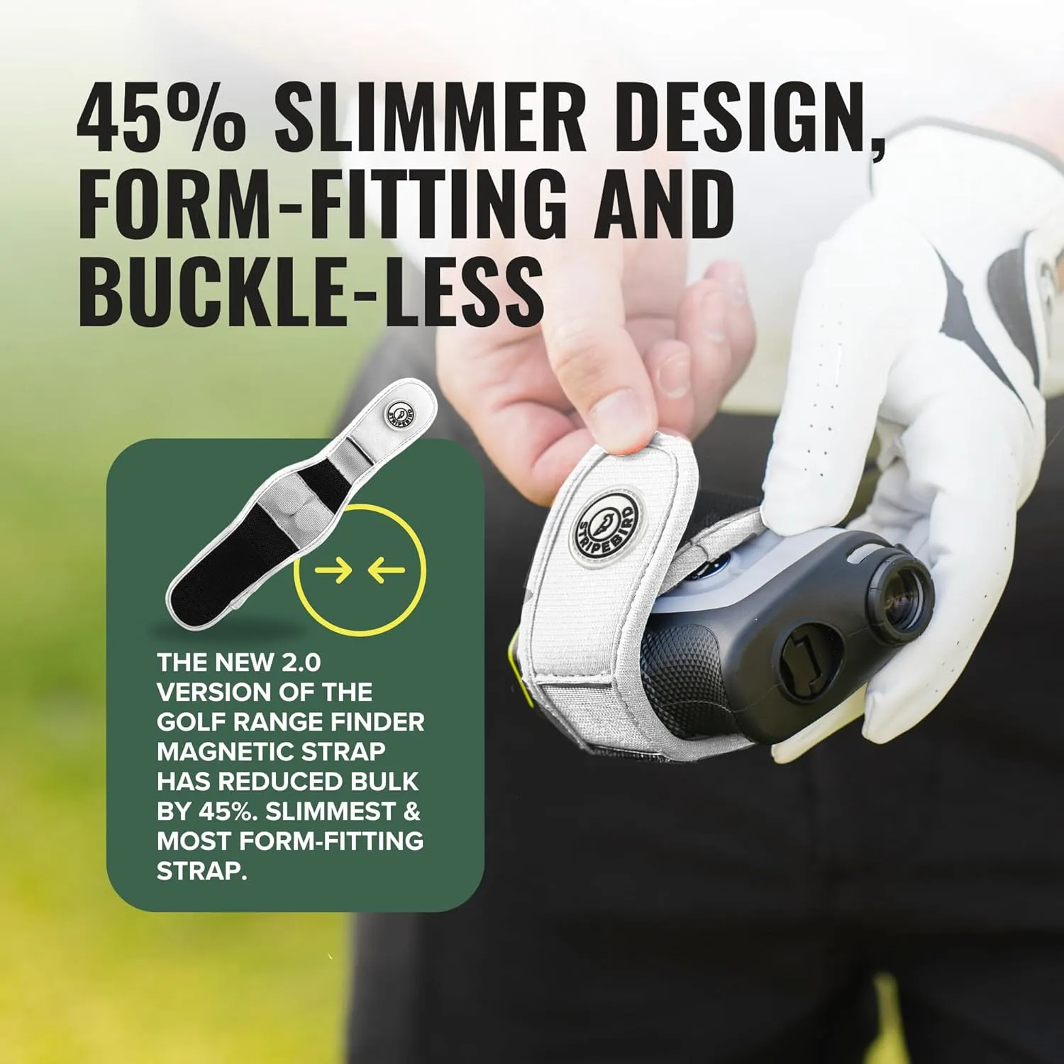 Stripebird 2.0 Slim Golf Rangefinder Magnetic Strap - Form Fitting, No Buckle, Range Finder