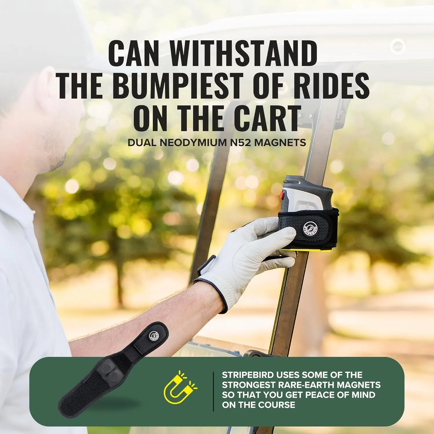 Stripebird 2.0 Slim Golf Rangefinder Magnetic Strap - Form Fitting, No Buckle, Range Finder