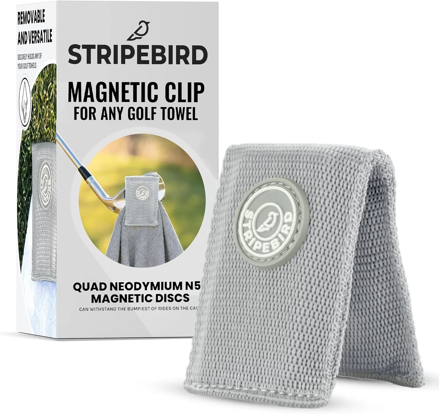 Stripebird - Magnetic Clip for Any Towel (Gray) - Highest Strength Magnet for Magnetic Golf Towel - Removable from Towels - Magnet Golf Towel - Magnetic Golf Towels for Men