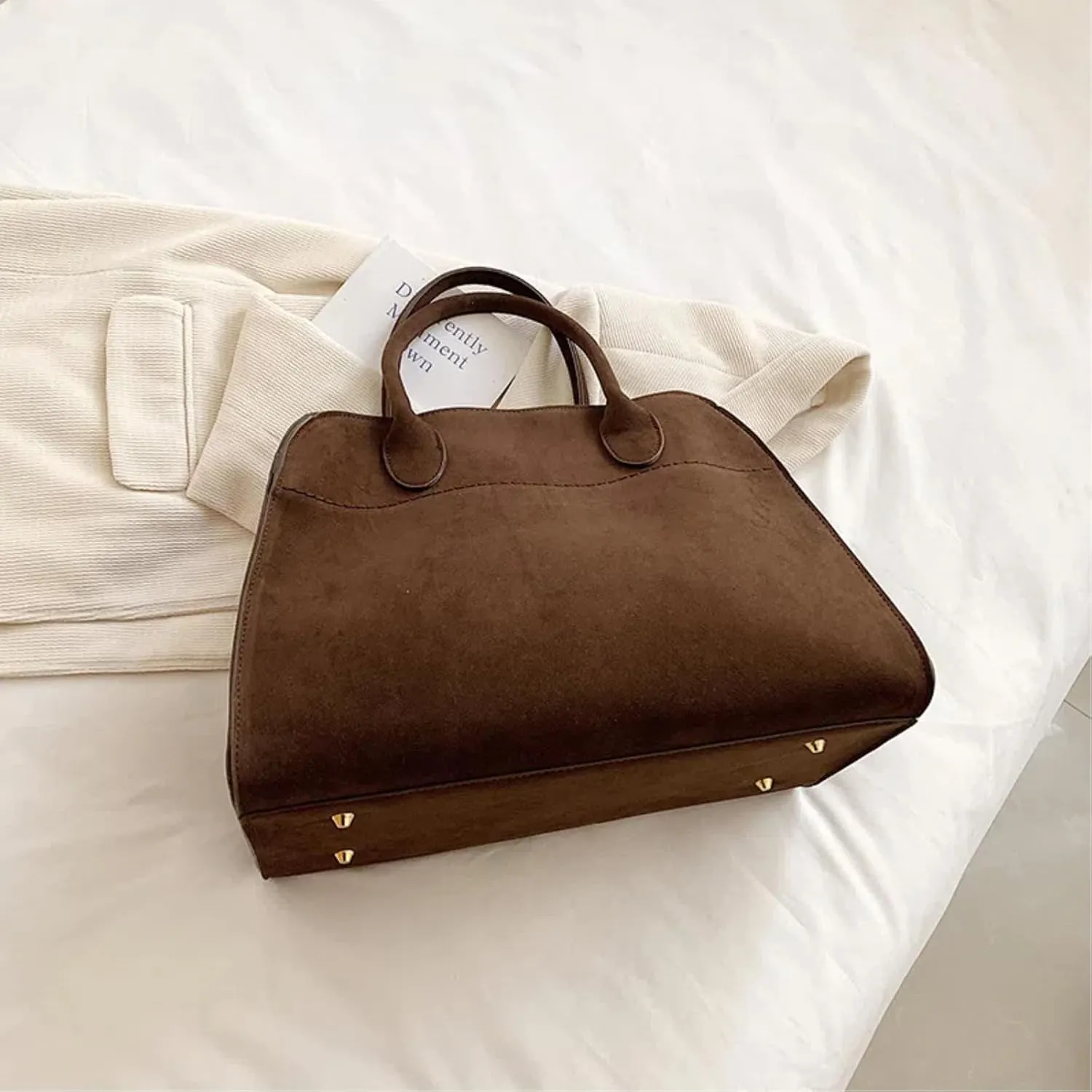 Suede Tote Bag for Women, Womens Purse Slouchy Hobo Handbag Brown Retro Top Handle Bag, Fashion Shoulder Satchel Work Bags