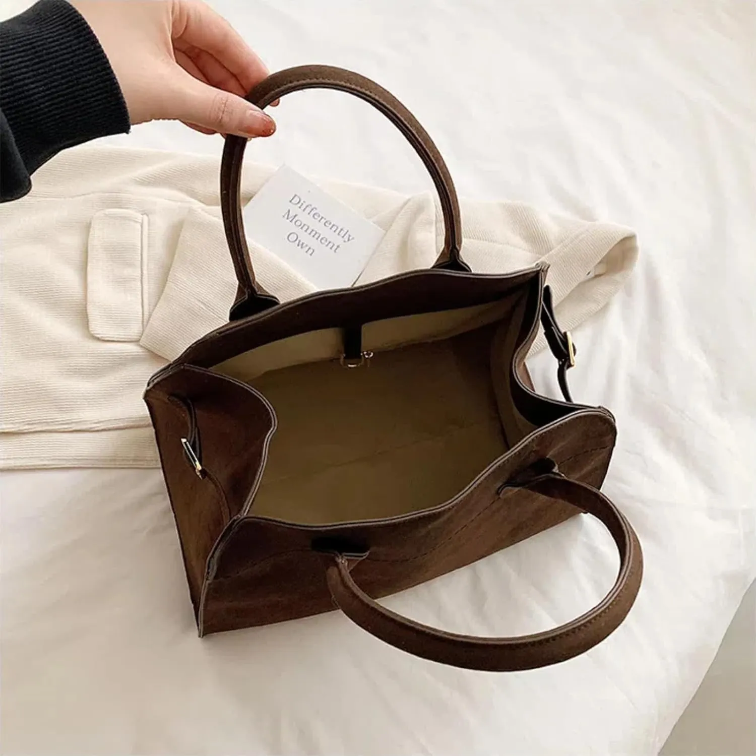 Suede Tote Bag for Women, Womens Purse Slouchy Hobo Handbag Brown Retro Top Handle Bag, Fashion Shoulder Satchel Work Bags