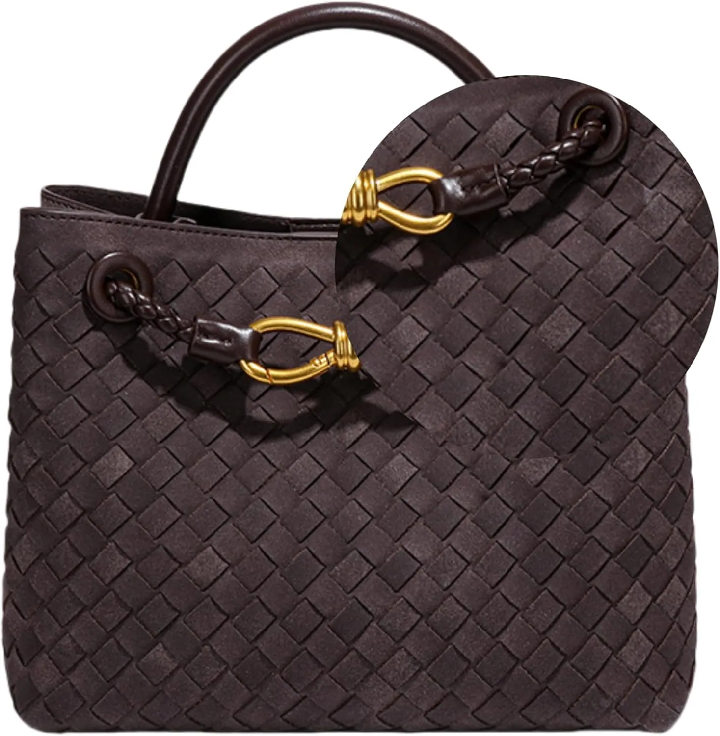 Suede Woven Tote Bag for Women, Top-handle Suede Woven Hobo Clutch Leather Crossbody Purse Shoulder Satchel Handbag