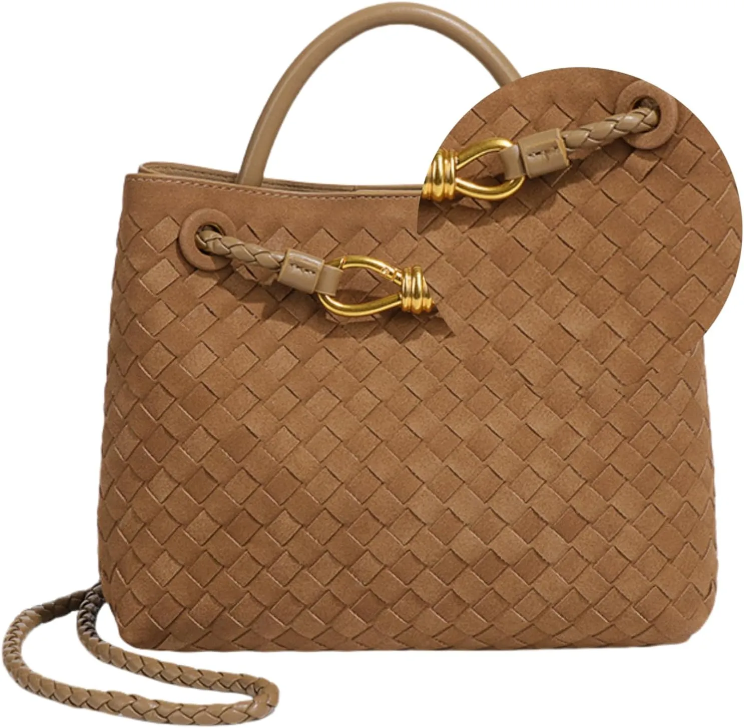 Suede Woven Tote Bag for Women, Top-handle Suede Woven Hobo Clutch Leather Crossbody Purse Shoulder Satchel Handbag