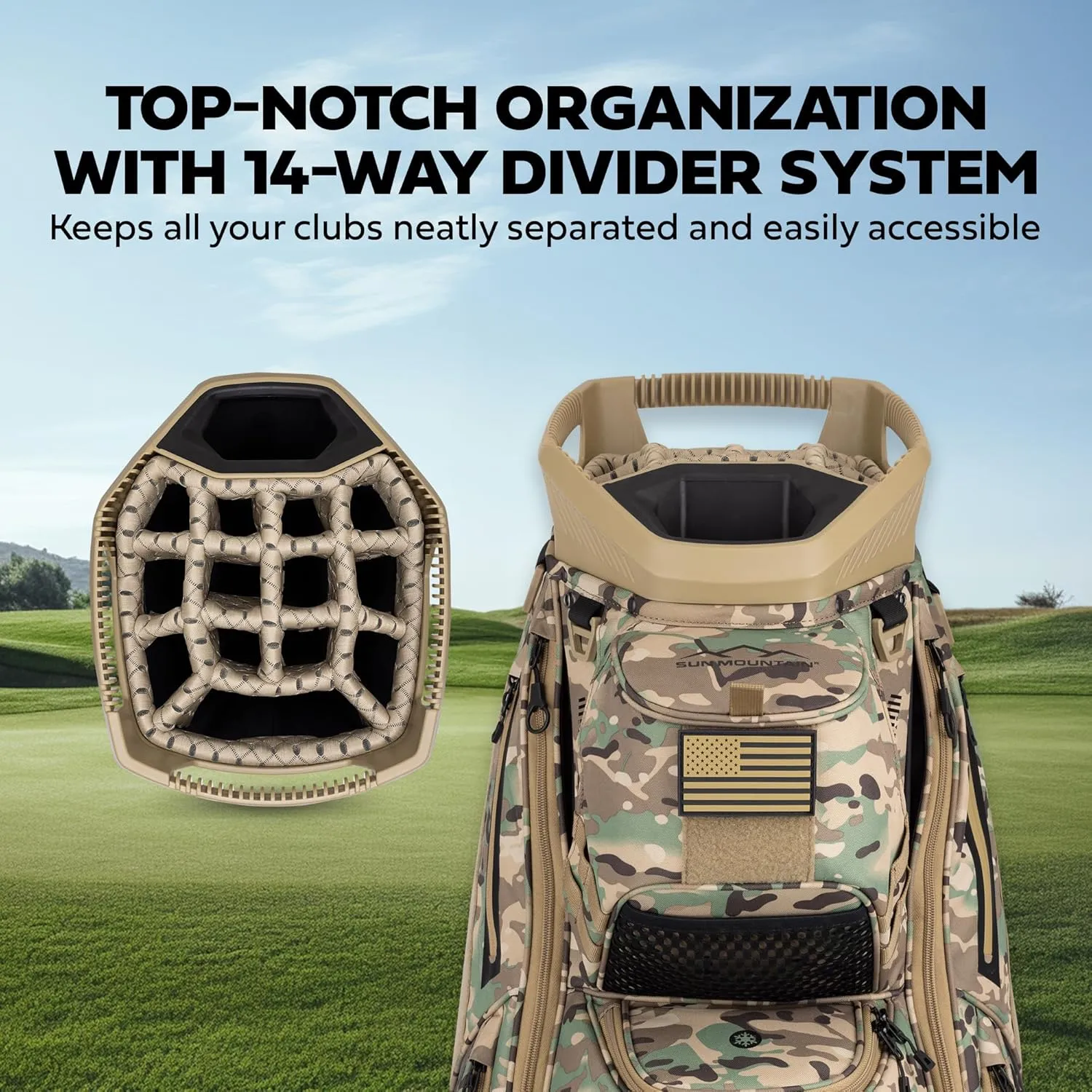 Sun Mountain 2025 C-130 14 Way Golf Bag with Full-Length Dividers and 11 Pockets for Ultimate Convenience - Lightweight Golf Cart Bag with Cart Strap Pass-Through Ideal for Golf Carts
