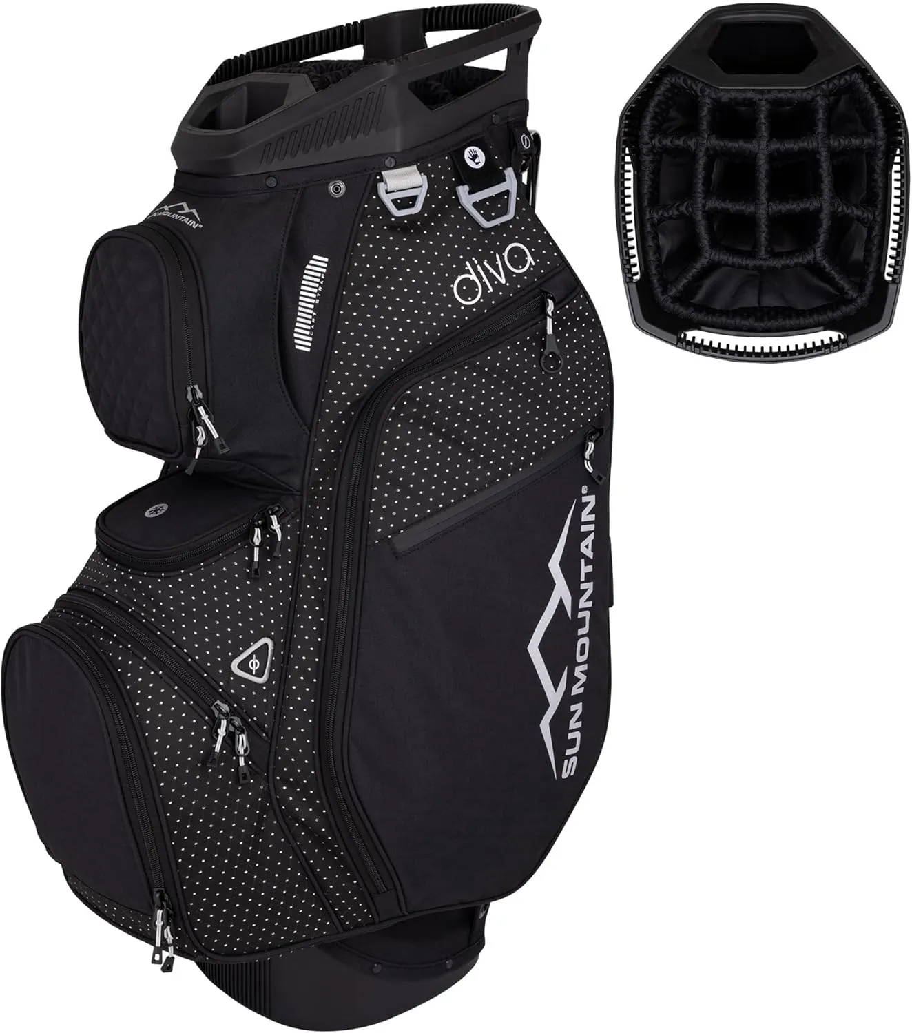 Sun Mountain 2025 Diva 14 Way Divider Golf Bag with 8 Spacious Pockets - Stylish Women's Lightweight Golf Cart Bag with Comfortable Carry Strap for a Seamless Golf Experience