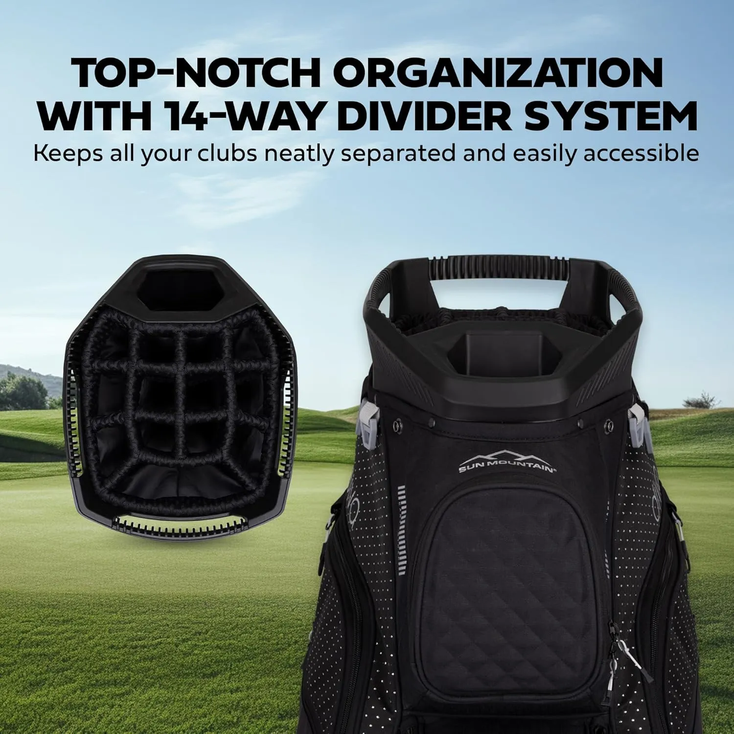 Sun Mountain 2025 Diva 14 Way Divider Golf Bag with 8 Spacious Pockets - Stylish Women's Lightweight Golf Cart Bag with Comfortable Carry Strap for a Seamless Golf Experience