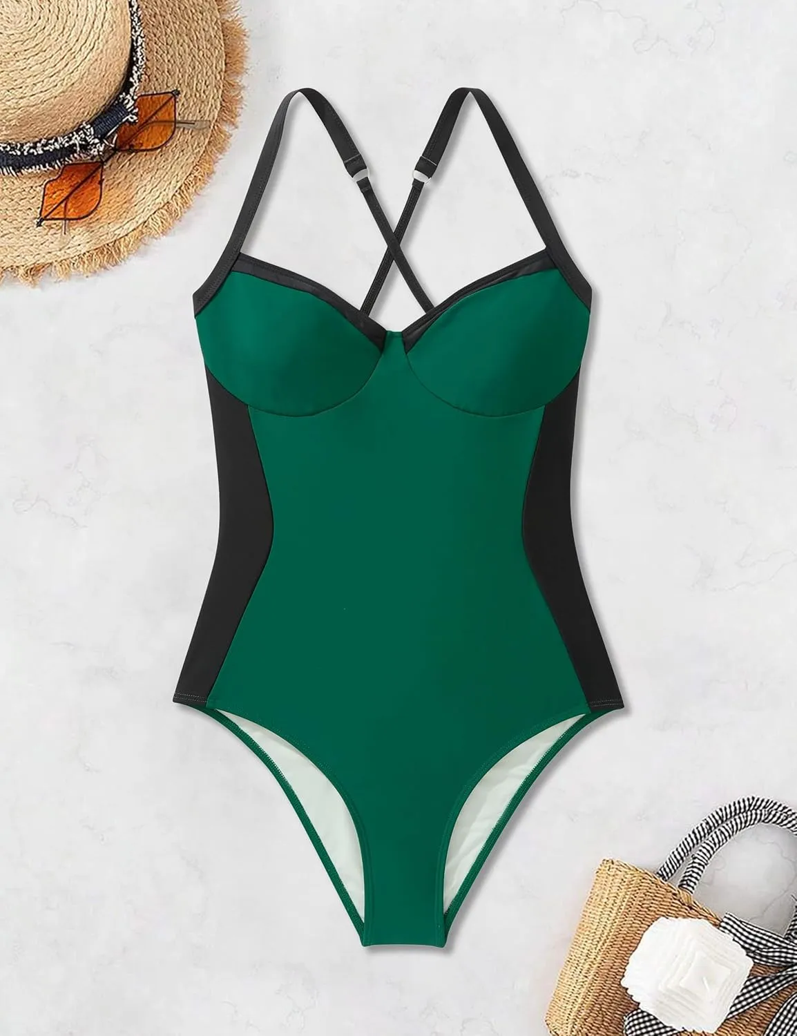 SUUKSESS Womens Tummy Control One Piece Swimsuit Sexy Crisscross Back Bathing Suit