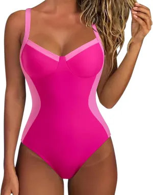 SUUKSESS Womens Tummy Control One Piece Swimsuit Sexy Crisscross Back Bathing Suit