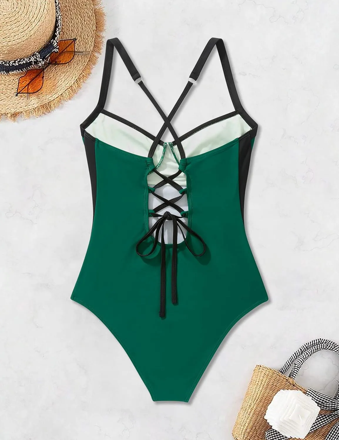 SUUKSESS Womens Tummy Control One Piece Swimsuit Sexy Crisscross Back Bathing Suit