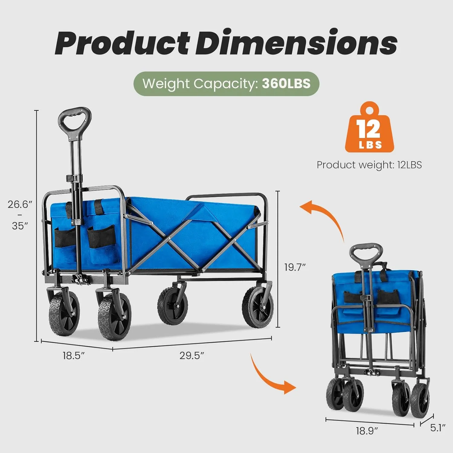 Sweetcrispy Foldable Wagon Cart, Collapsible Large Capacity Garden Beach Cart with All-Terrain Wheels, Heavy Duty Utility Grocery Wagon with Drink Holders for Shopping Sports Camping