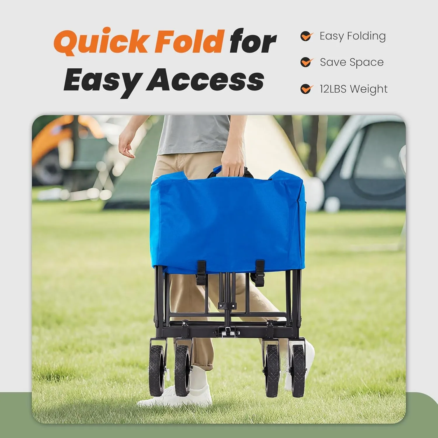 Sweetcrispy Foldable Wagon Cart, Collapsible Large Capacity Garden Beach Cart with All-Terrain Wheels, Heavy Duty Utility Grocery Wagon with Drink Holders for Shopping Sports Camping