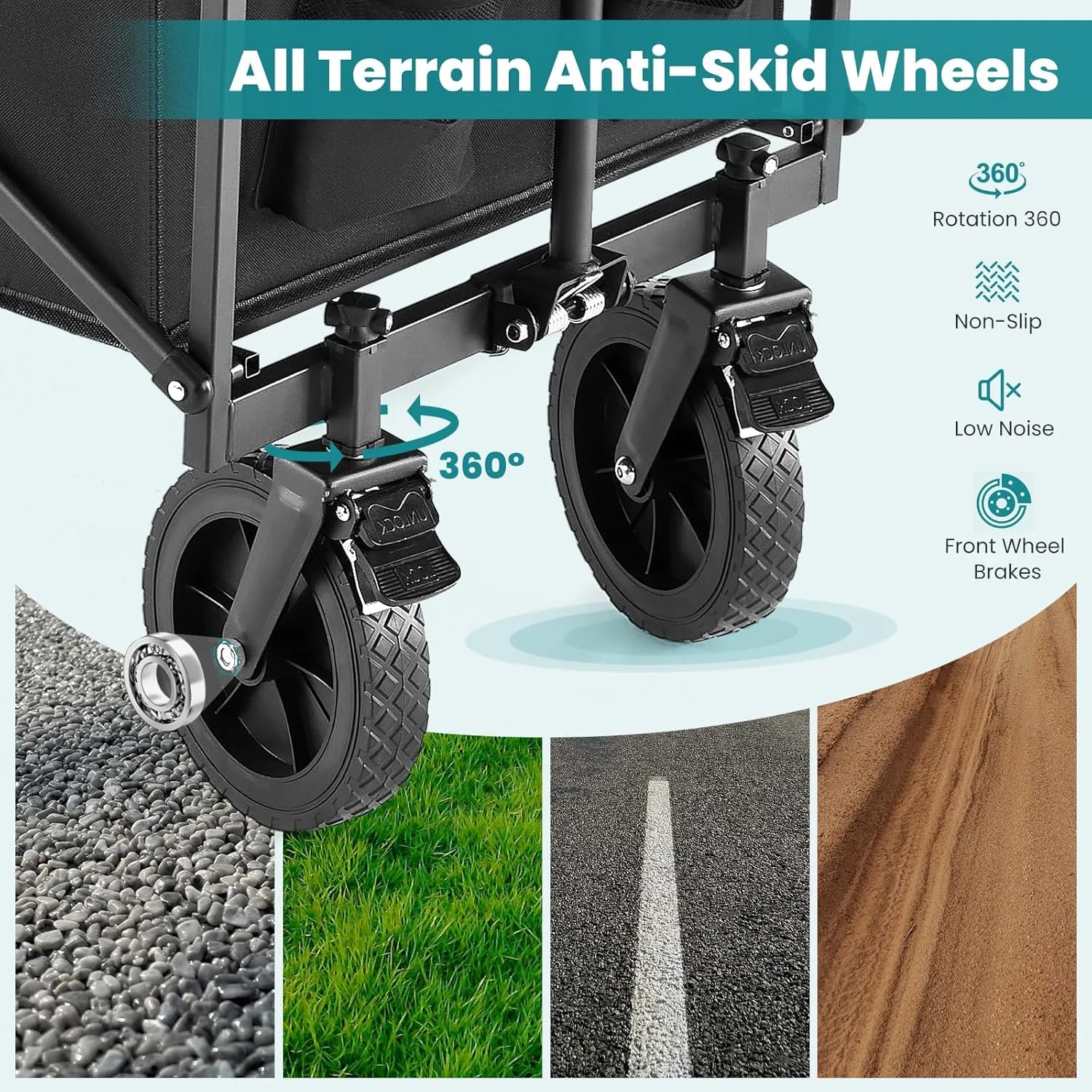 Sweetcrispy Foldable Wagon Cart, Collapsible Large Capacity Garden Beach Cart with All-Terrain Wheels, Heavy Duty Utility Grocery Wagon with Drink Holders for Shopping Sports Camping