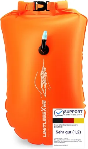 Swim Buoy for Open Water Swimming with Dry Bag. Tow Float for Safe Swim Training in lakes and ocean.
