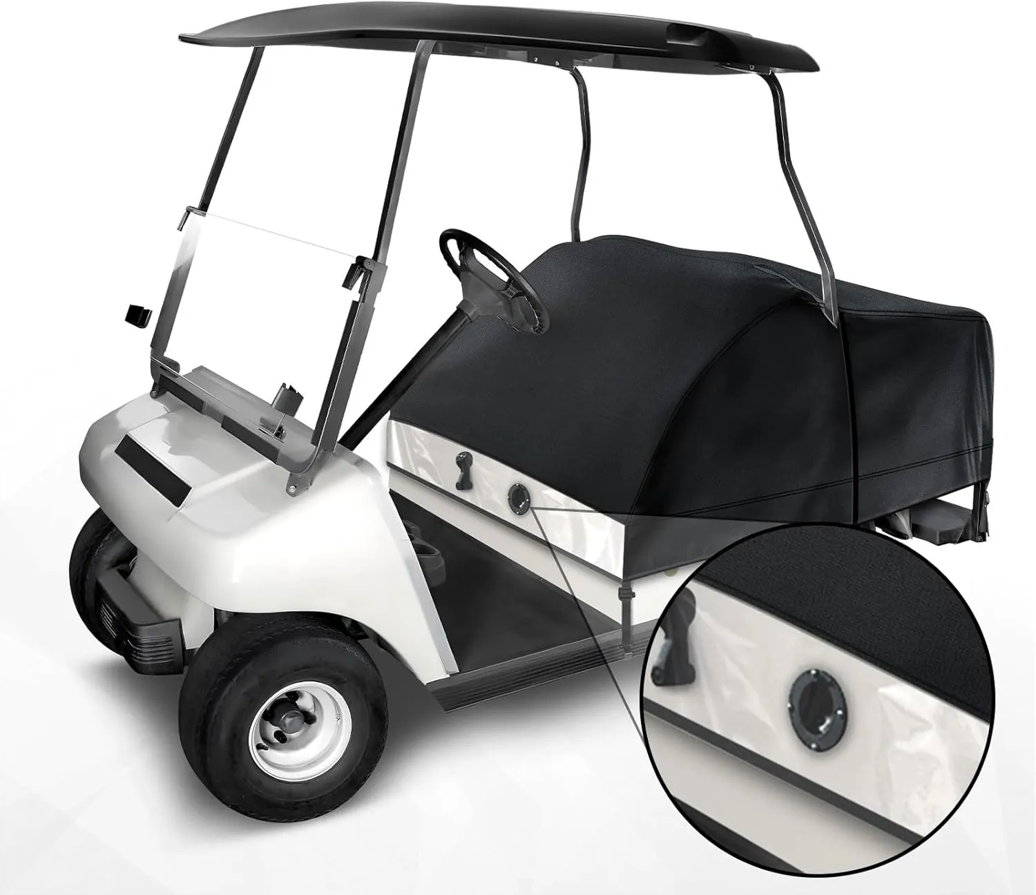 T TGBROS Golf Cart Seat Cover Protector for EZGO, Club Car, Yamaha Waterproof PU Transparent Cover, 4 Passenger / 2 2 Seat All-Weather Seat Protector, Durable 420D - Black and Silver