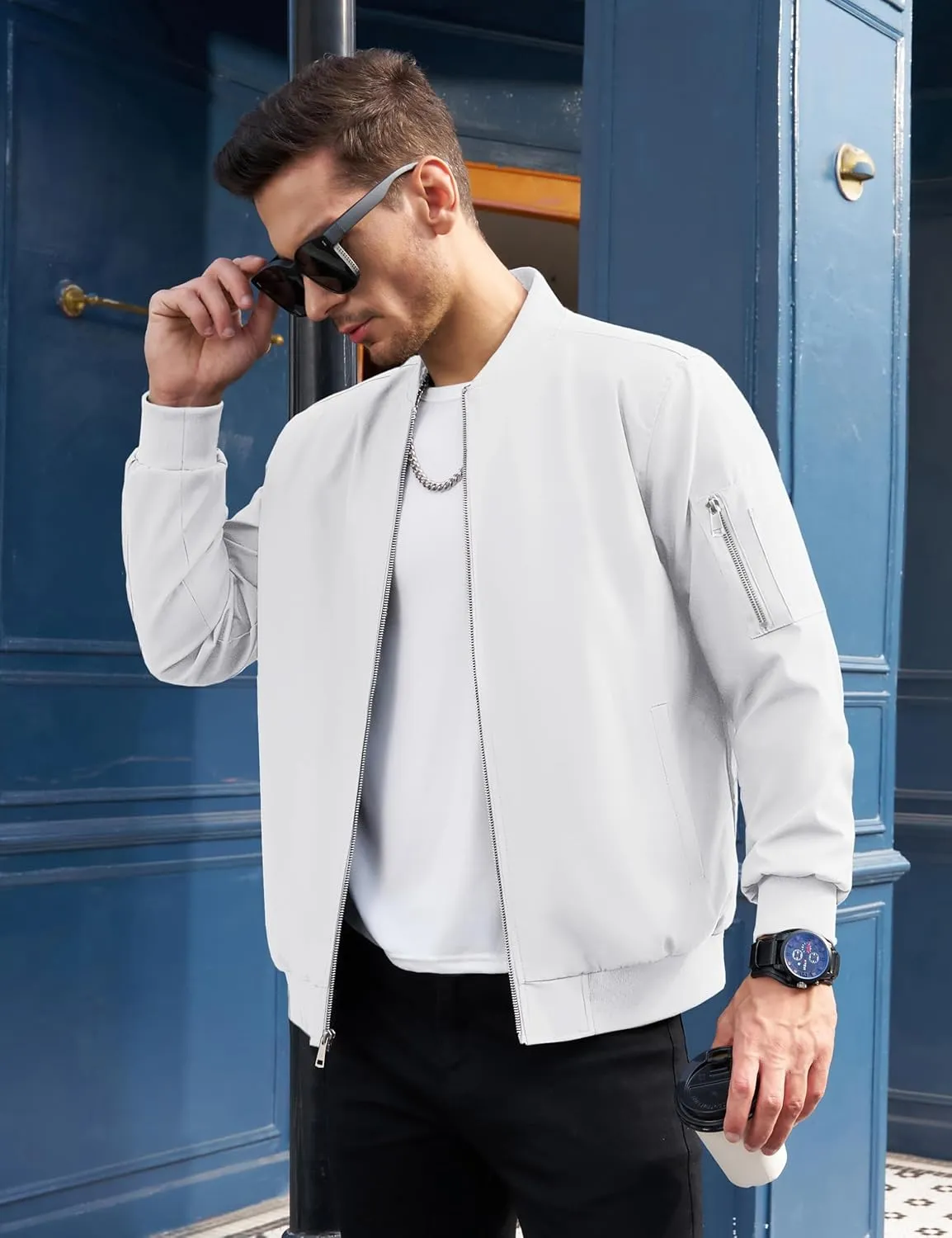 TACVASEN Men's Bomber Jacket Lightweight Windbreaker Plaid Lined Casual Fashion Spring Fall Windproof Zip Up Jacket for Men