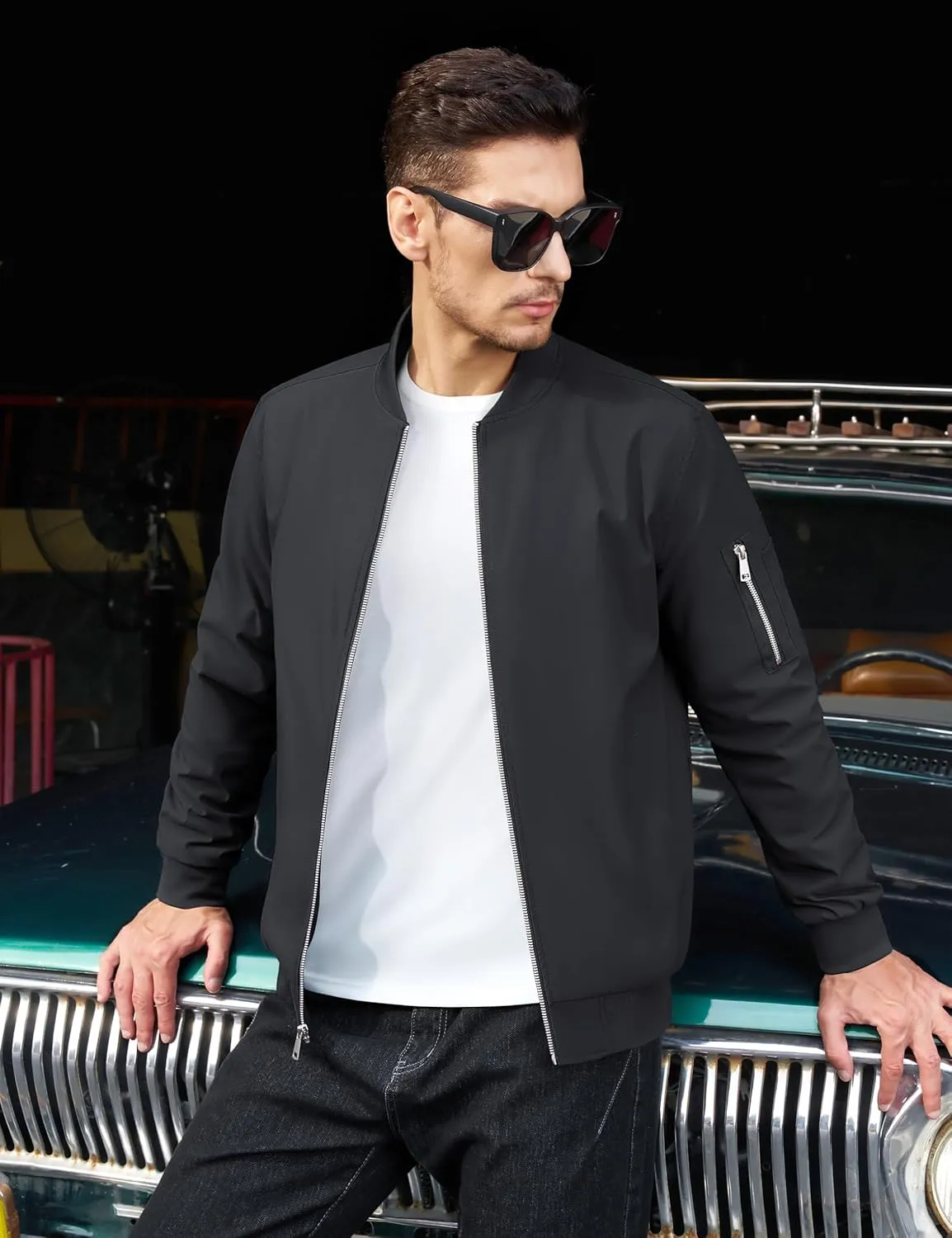 TACVASEN Men's Bomber Jacket Lightweight Windbreaker Plaid Lined Casual Fashion Spring Fall Windproof Zip Up Jacket for Men