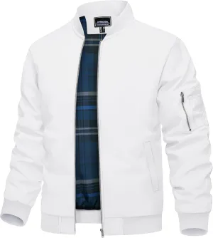TACVASEN Men's Bomber Jacket Lightweight Windbreaker Plaid Lined Casual Fashion Spring Fall Windproof Zip Up Jacket for Men
