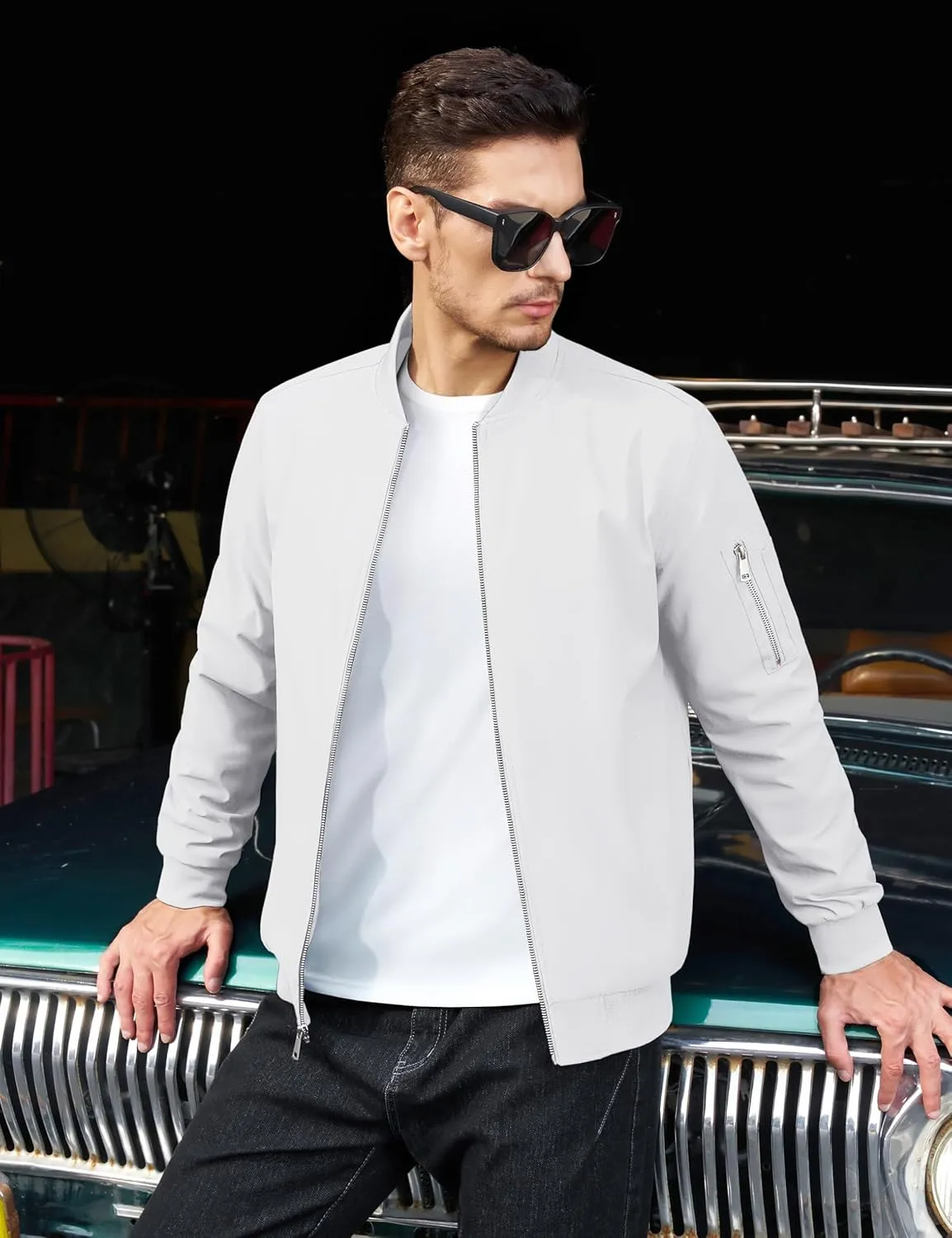 TACVASEN Men's Bomber Jacket Lightweight Windbreaker Plaid Lined Casual Fashion Spring Fall Windproof Zip Up Jacket for Men