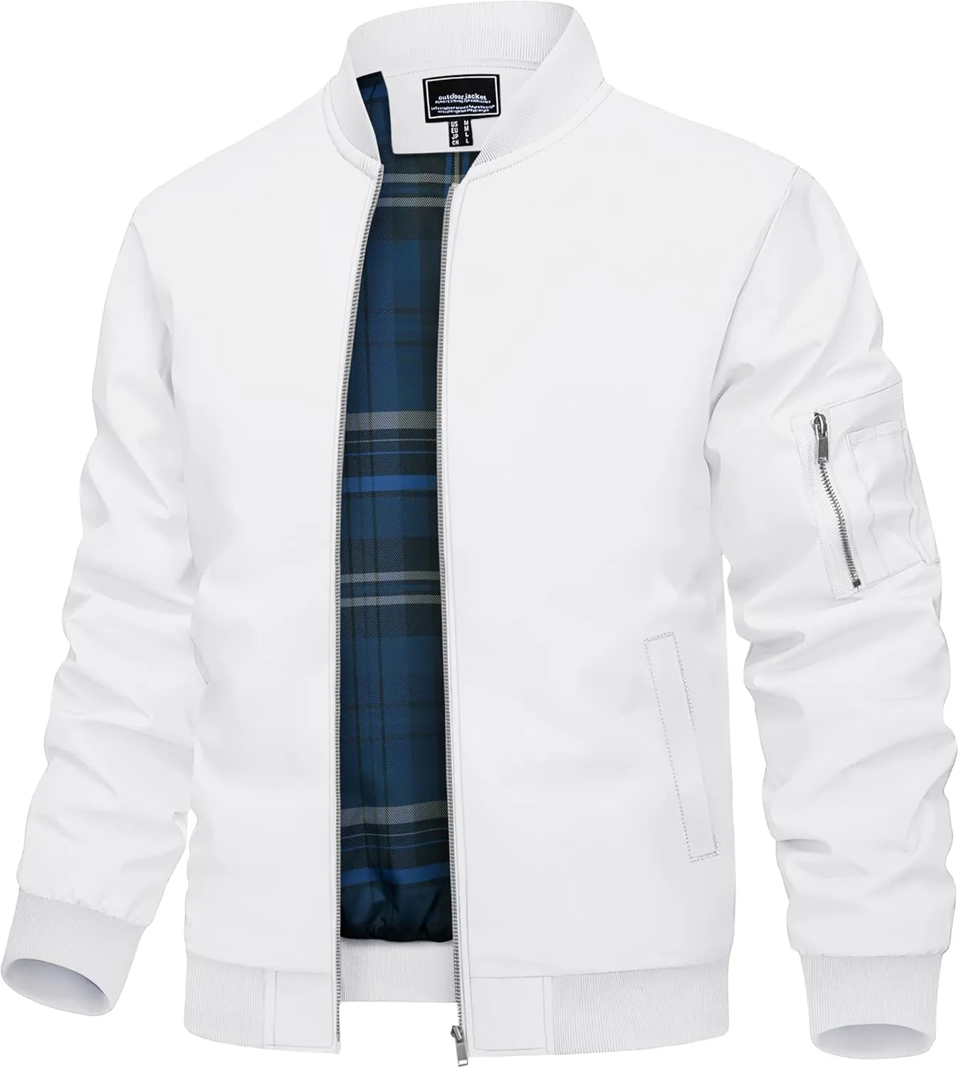 TACVASEN Men's Bomber Jacket Lightweight Windbreaker Plaid Lined Casual Fashion Spring Fall Windproof Zip Up Jacket for Men