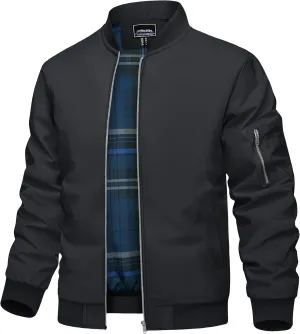 TACVASEN Men's Bomber Jacket Lightweight Windbreaker Plaid Lined Casual Fashion Spring Fall Windproof Zip Up Jacket for Men