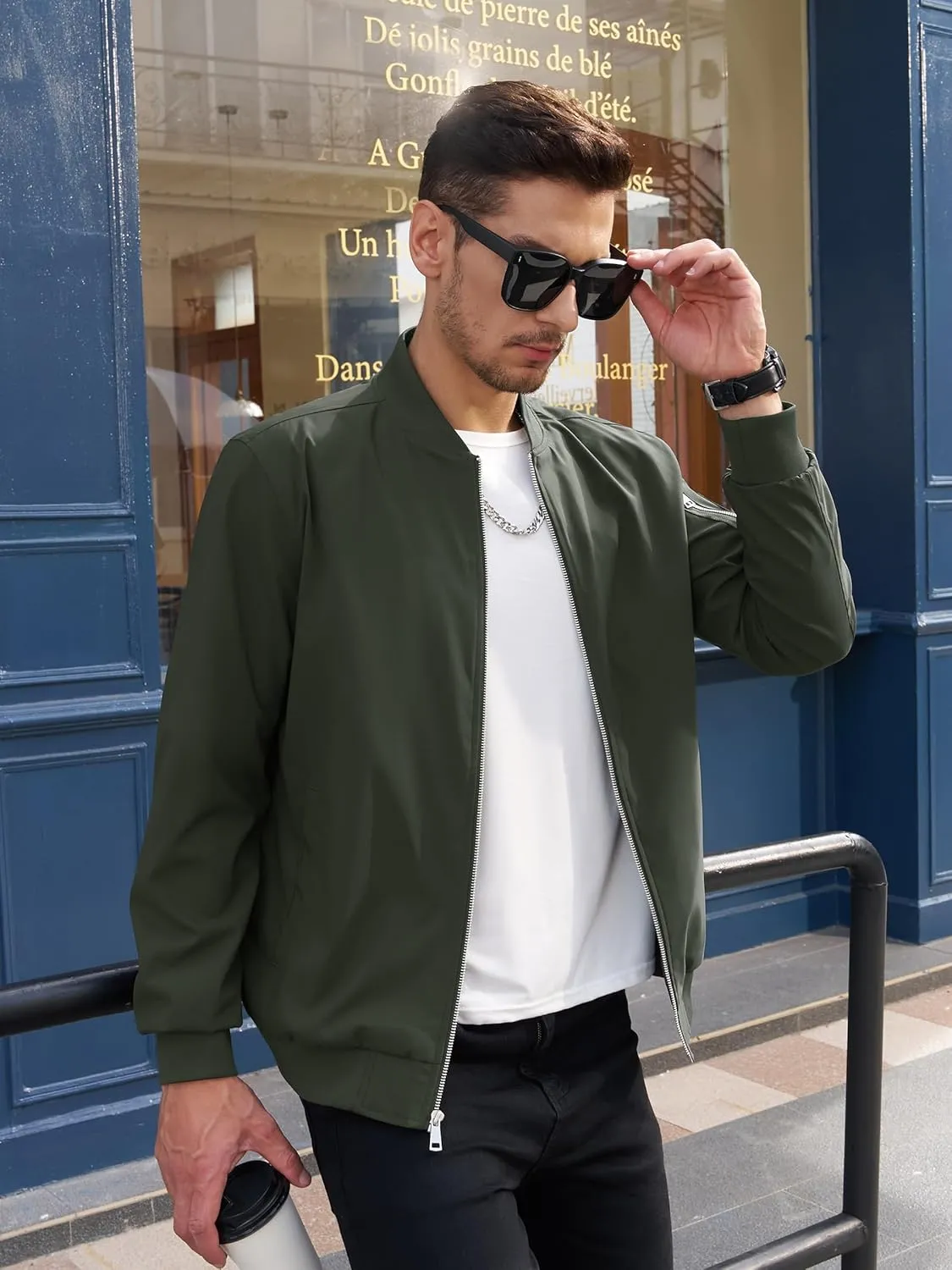 TACVASEN Men's Bomber Jacket Windproof Full Zip Up Windbreaker Plaid Lined Lightweight Casual Spring Fall Coat with 4 Pockets