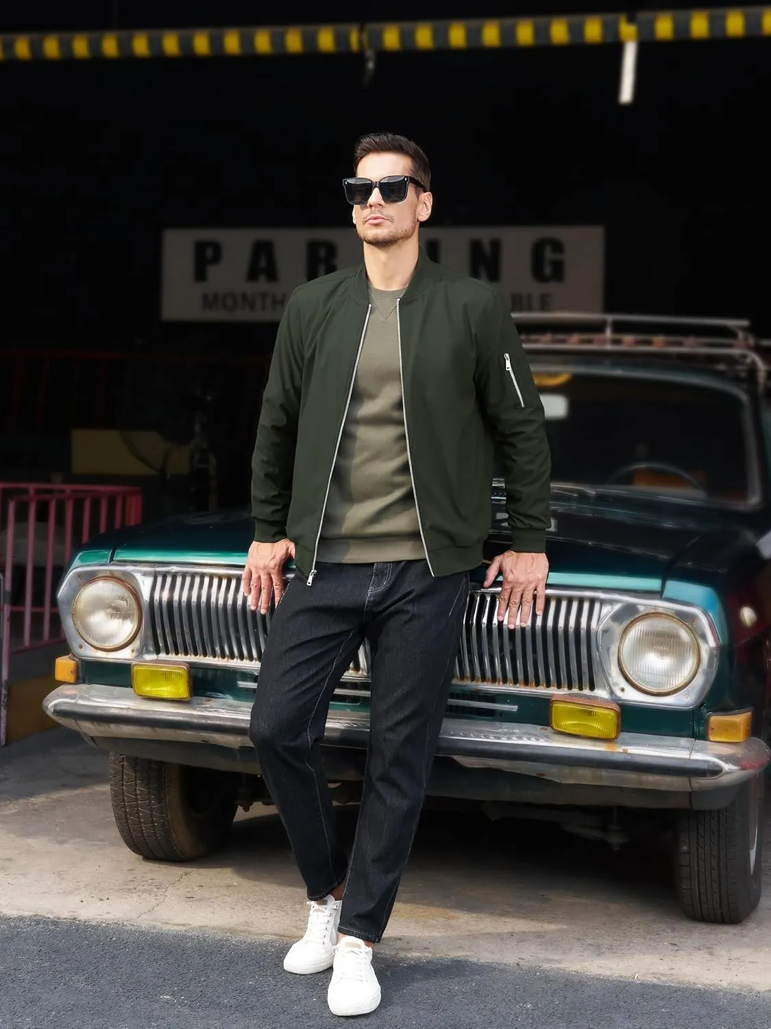 TACVASEN Men's Bomber Jacket Windproof Full Zip Up Windbreaker Plaid Lined Lightweight Casual Spring Fall Coat with 4 Pockets
