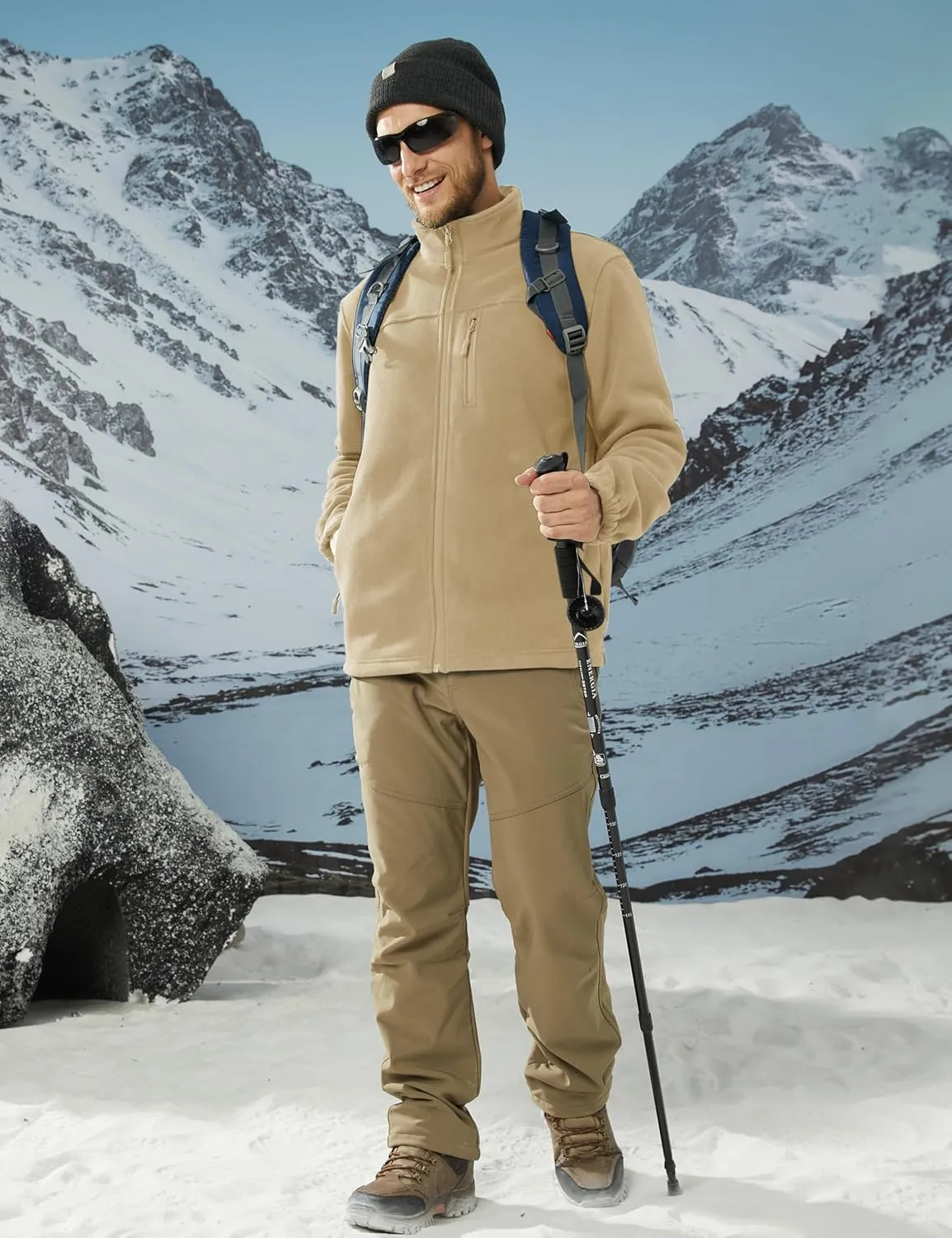 TACVASEN Men's Polar Fleece Jacket Full Zip Lightweight Tactical Jacket with Pockets Winter Coats Warm Casual Hiking Outdoor