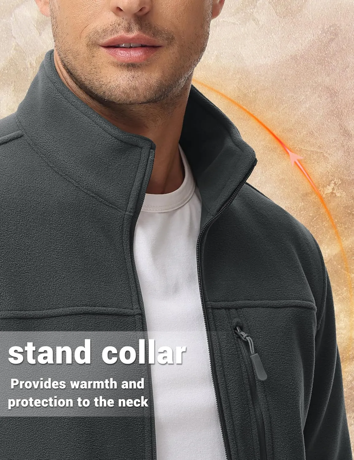 TACVASEN Men's Polar Fleece Jacket Full Zip Lightweight Tactical Jacket with Pockets Winter Coats Warm Casual Hiking Outdoor