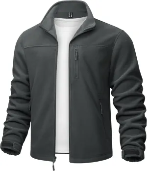 TACVASEN Men's Polar Fleece Jacket Full Zip Lightweight Tactical Jacket with Pockets Winter Coats Warm Casual Hiking Outdoor