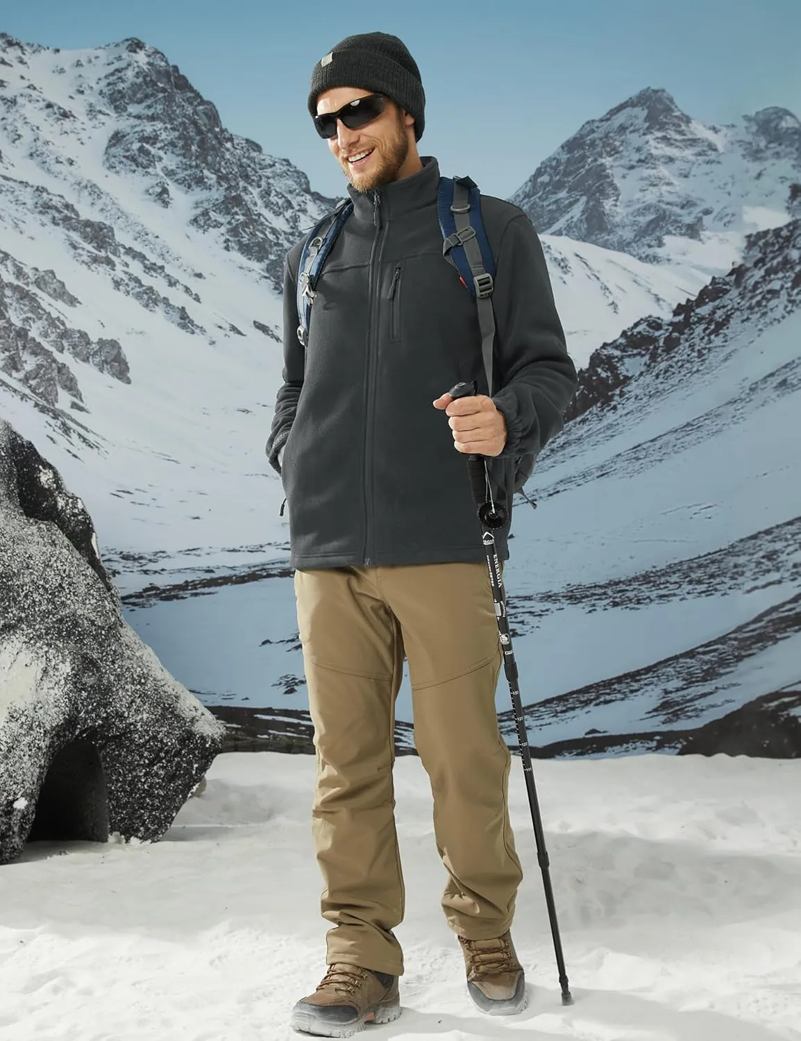 TACVASEN Men's Polar Fleece Jacket Full Zip Lightweight Tactical Jacket with Pockets Winter Coats Warm Casual Hiking Outdoor