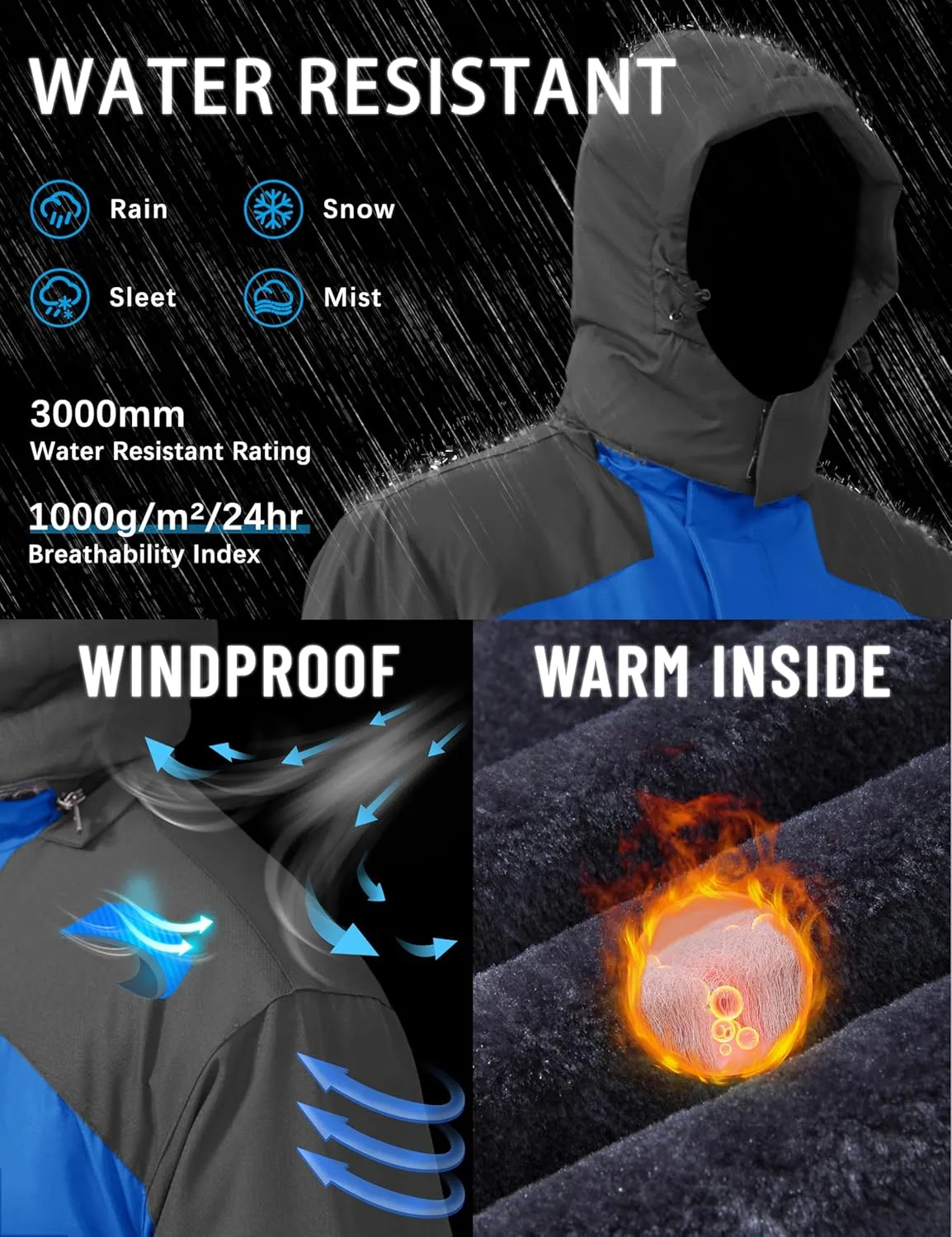 TACVASEN Winter Jacket Men's Water-Resistant Fleece Jacket Snow Ski Jacket Military Tactical Jacket Coat Parka Hood Raincoat