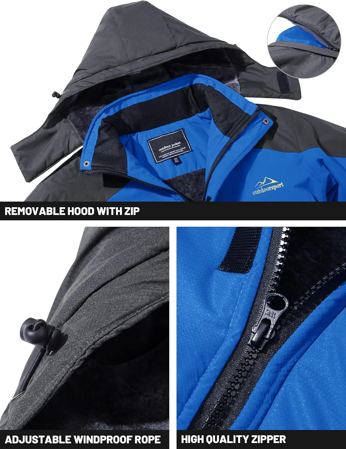 TACVASEN Winter Jacket Men's Water-Resistant Fleece Jacket Snow Ski Jacket Military Tactical Jacket Coat Parka Hood Raincoat