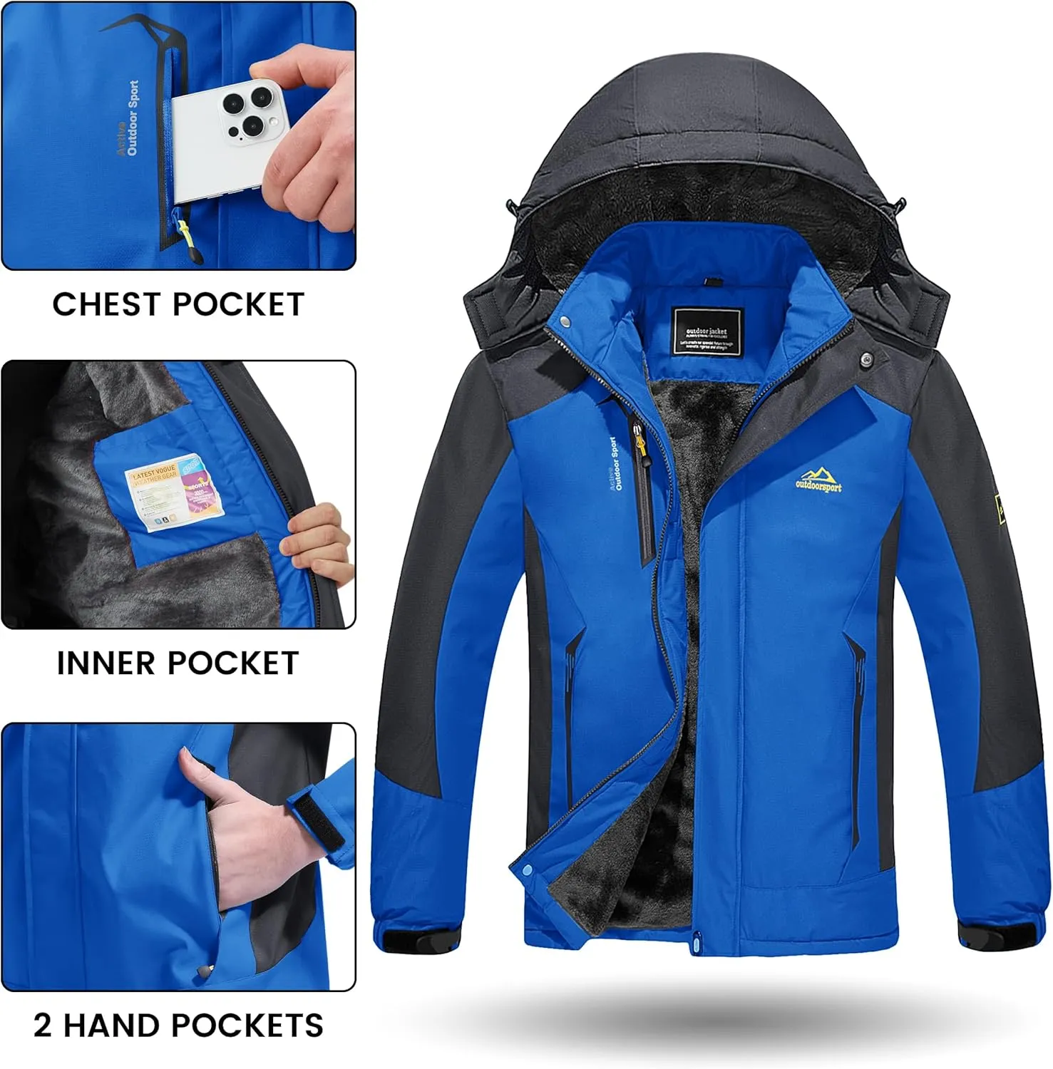 TACVASEN Winter Jacket Men's Water-Resistant Fleece Jacket Snow Ski Jacket Military Tactical Jacket Coat Parka Hood Raincoat