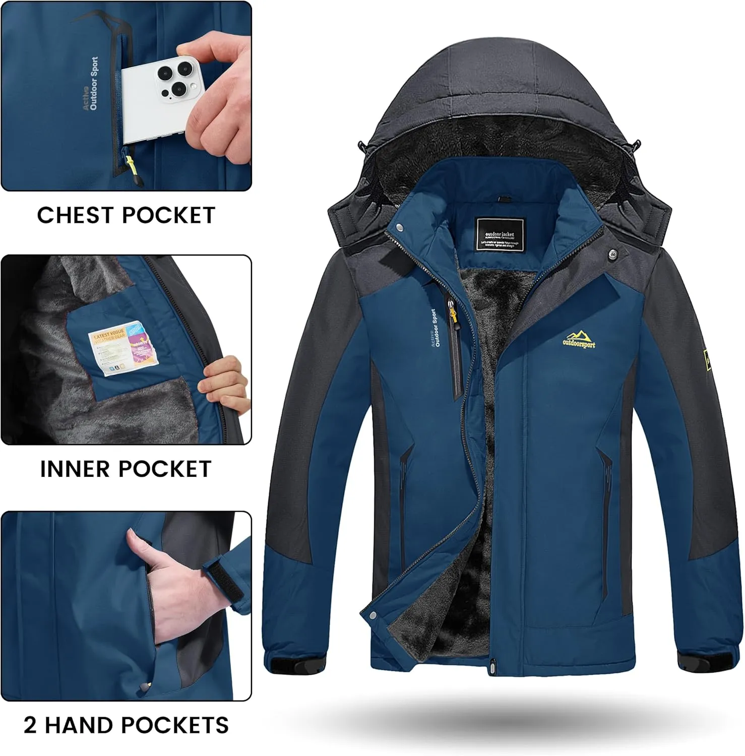TACVASEN Winter Jacket Men's Water-Resistant Fleece Jacket Snow Ski Jacket Military Tactical Jacket Coat Parka Hood Raincoat