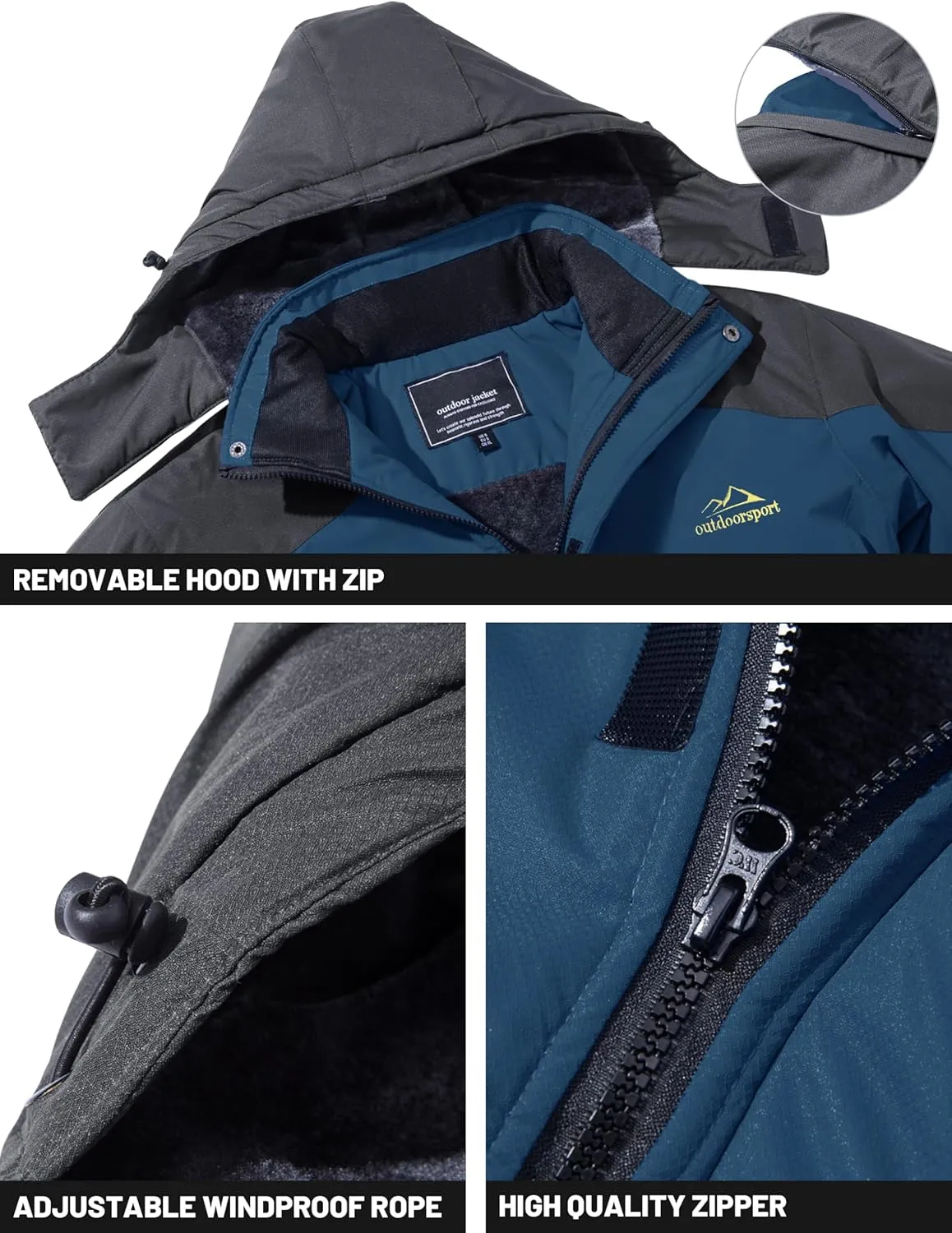 TACVASEN Winter Jacket Men's Water-Resistant Fleece Jacket Snow Ski Jacket Military Tactical Jacket Coat Parka Hood Raincoat