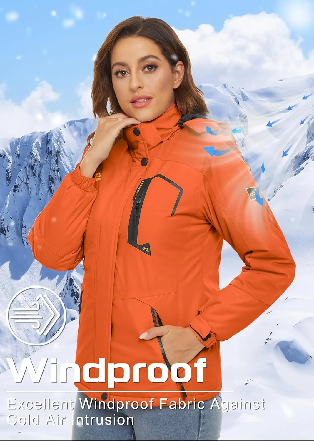 TACVASEN Women's Winter Jacket Waterproof Ski Jacket Hooded Fleece Lined Warm Snow Coat Mountain Windproof Rain Windbreaker
