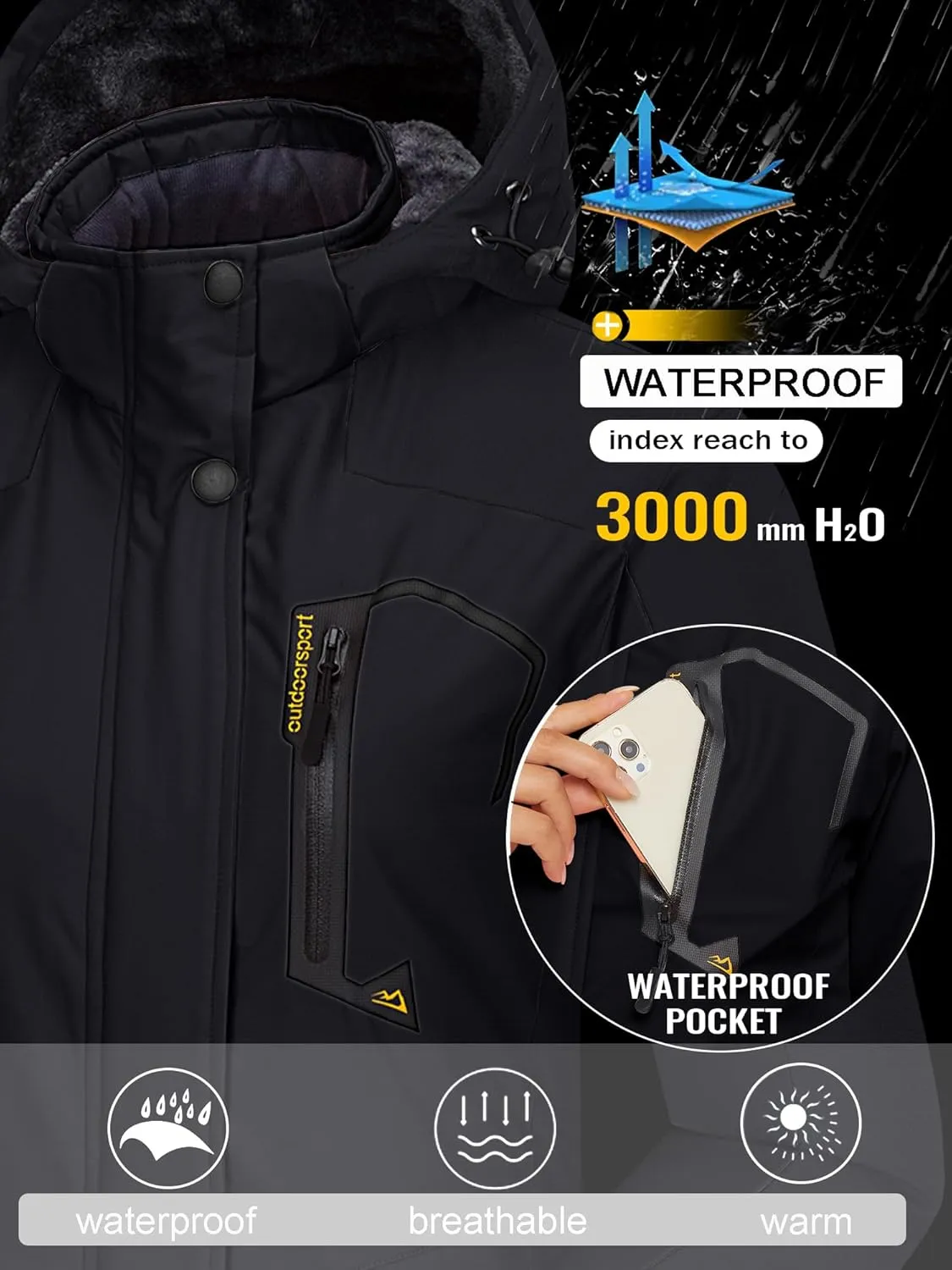 TACVASEN Women's Winter Jacket Waterproof Ski Jacket Hooded Fleece Lined Warm Snow Coat Mountain Windproof Rain Windbreaker