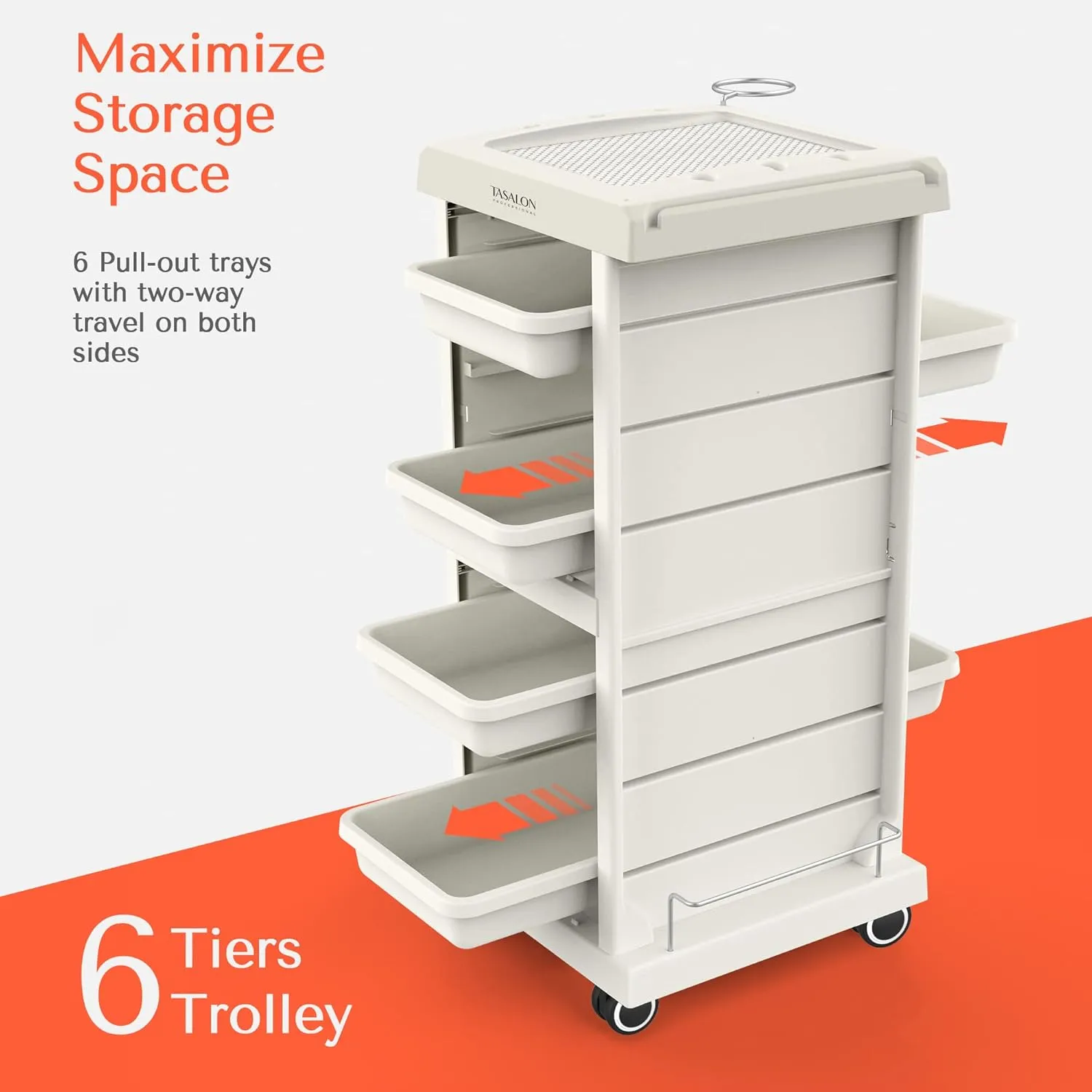 TASALON Salon Trolley Cart for Salon Station - Space Saving Salon Rolling Cart for Extra Storage - Hair Salon Beauty Cart - 6-Tray Salon Cart - Multipurpose Tool Cart - Tattoo Tray-White