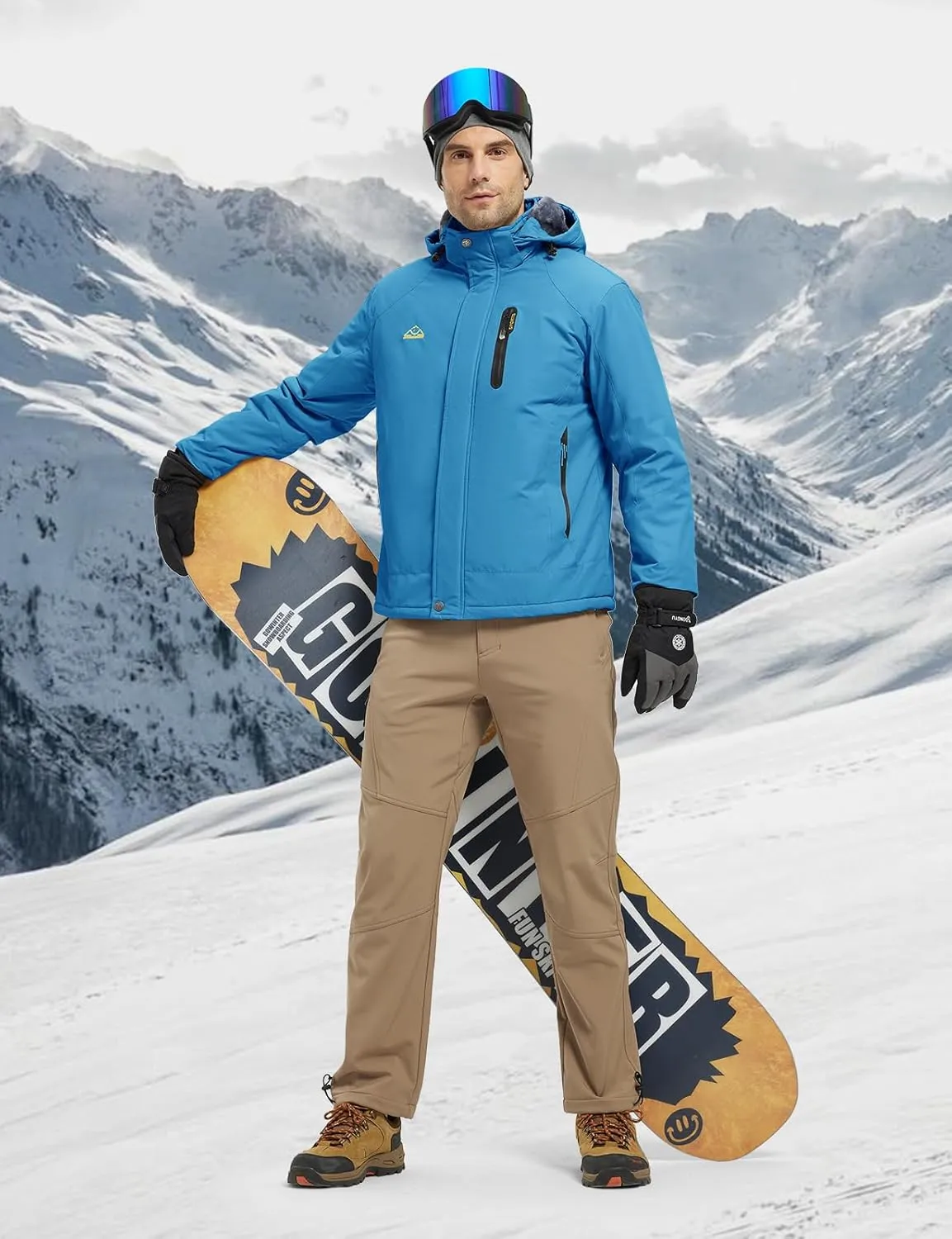 TBMPOY Men's Winter Coat Waterproof Warm Ski Snow Jackets Insulated Fleece Lined Snowboard Hooded Raincoat