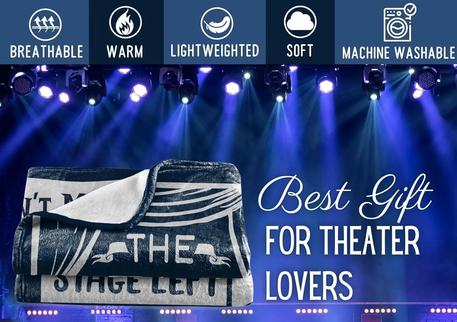 Theater Gifts Blanket for Girls, Women - 50" x 65" Throw Blanket - Birthday Gifts for Broadway Theater Lovers - Blue