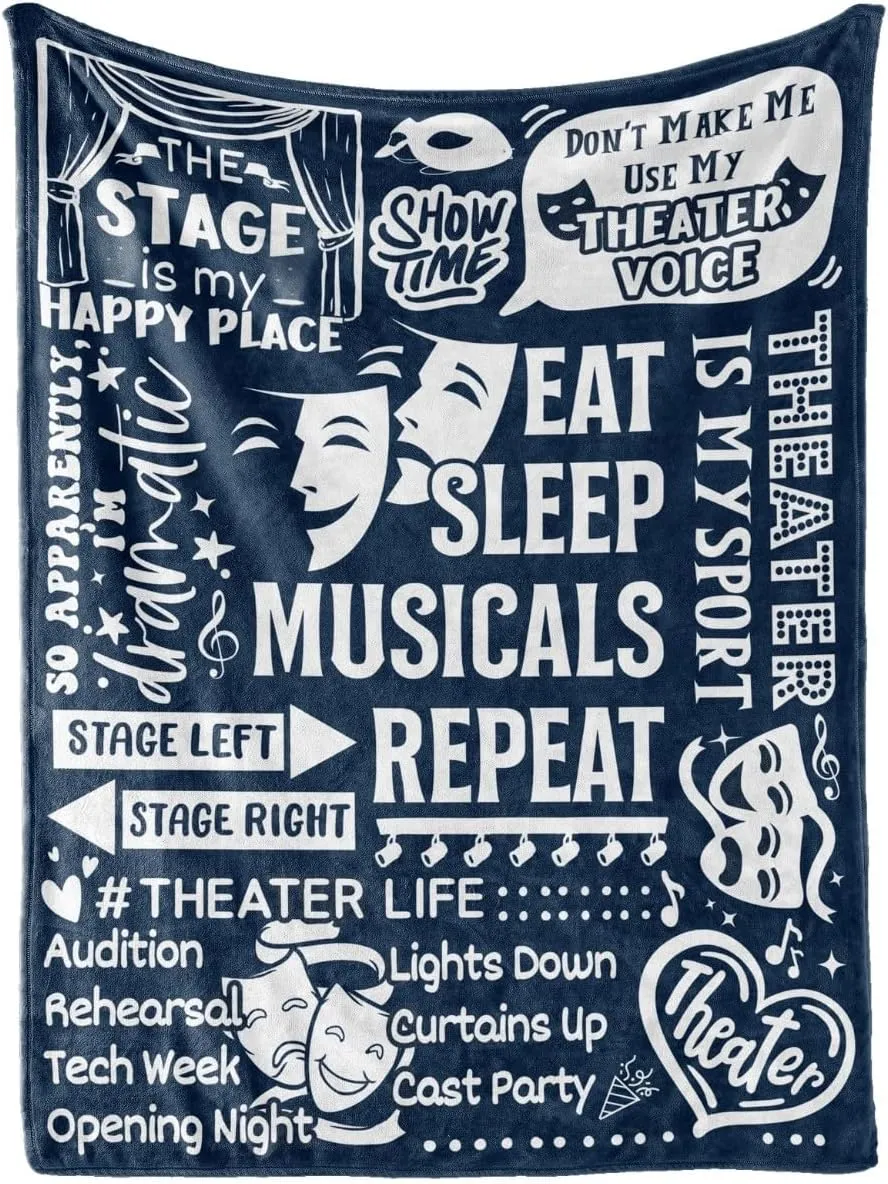 Theater Gifts Blanket for Girls, Women - 50" x 65" Throw Blanket - Birthday Gifts for Broadway Theater Lovers - Blue