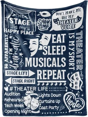 Theater Gifts Blanket for Girls, Women - 50" x 65" Throw Blanket - Birthday Gifts for Broadway Theater Lovers - Blue