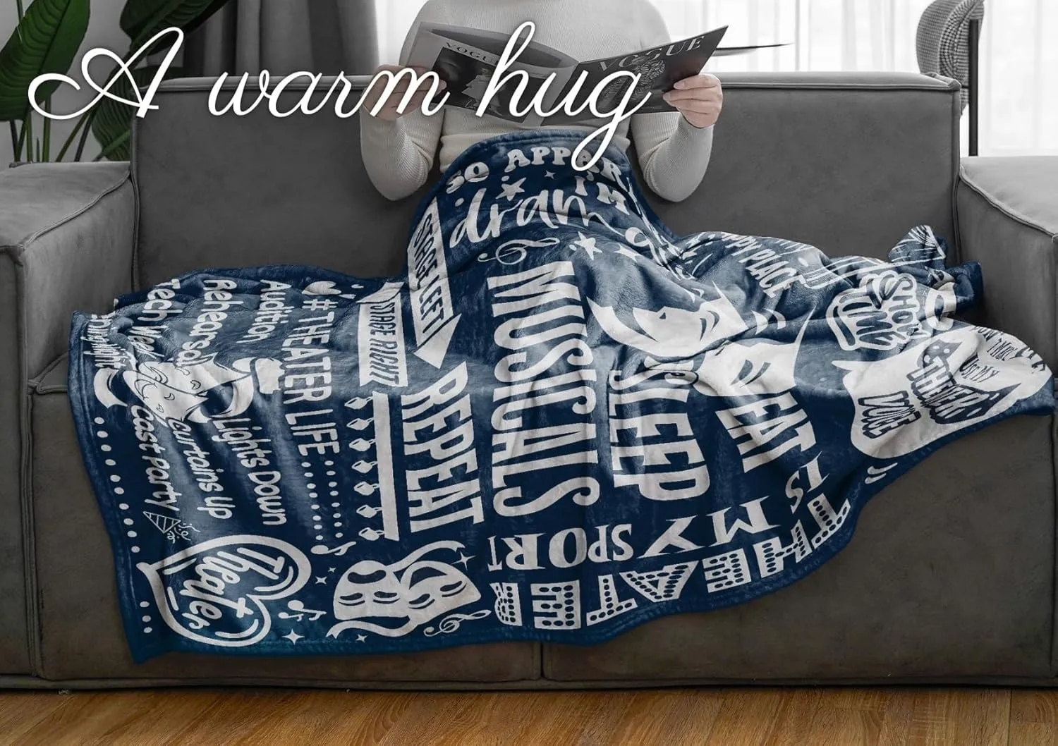Theater Gifts Blanket for Girls, Women - 50" x 65" Throw Blanket - Birthday Gifts for Broadway Theater Lovers - Blue