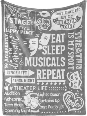 Theater Gifts Blanket for Girls, Women - 50" x 65" Throw Blanket - Birthday Gifts for Broadway Theater Lovers - Grey