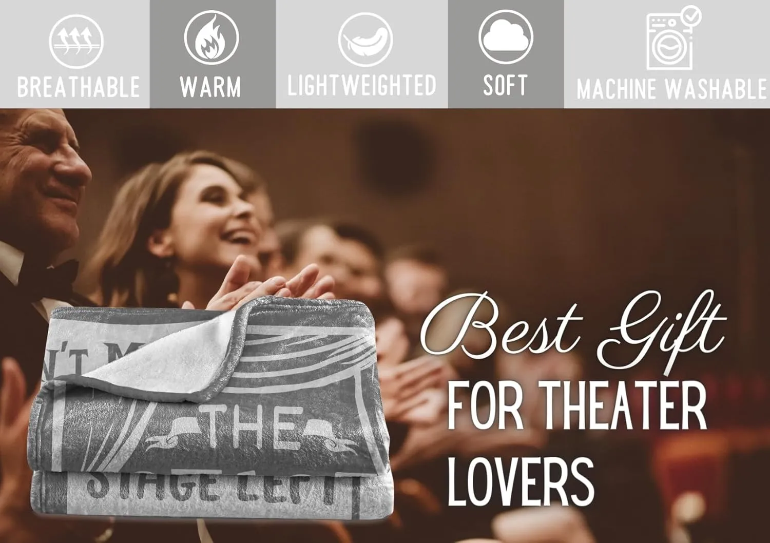Theater Gifts Blanket for Girls, Women - 50" x 65" Throw Blanket - Birthday Gifts for Broadway Theater Lovers - Grey