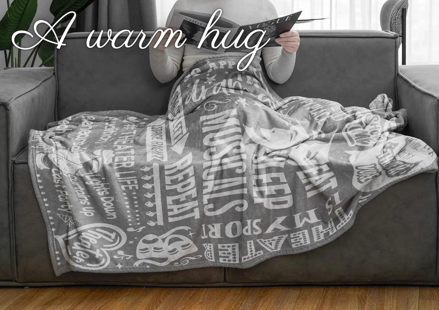 Theater Gifts Blanket for Girls, Women - 50" x 65" Throw Blanket - Birthday Gifts for Broadway Theater Lovers - Grey